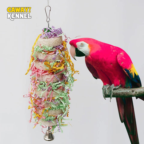Natural Loofah Parrot Toy – Hanging Bird Swing with Bell