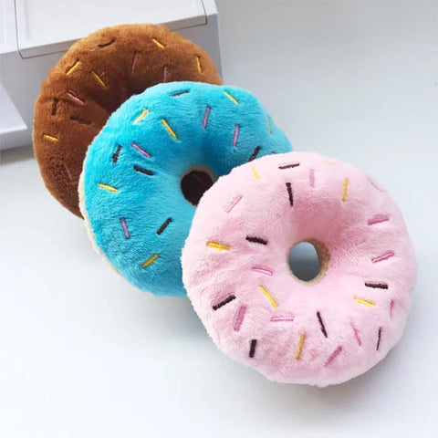 Plush Donut Dog Toy – Cute Squeaky Chew