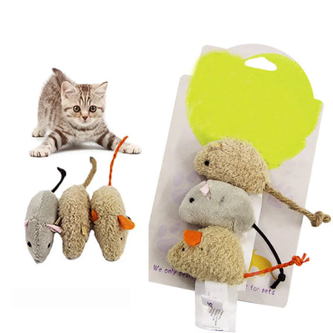 3-Pack Plush Mouse Cat Toys – Interactive Bite-Resistant Kitten Play Set