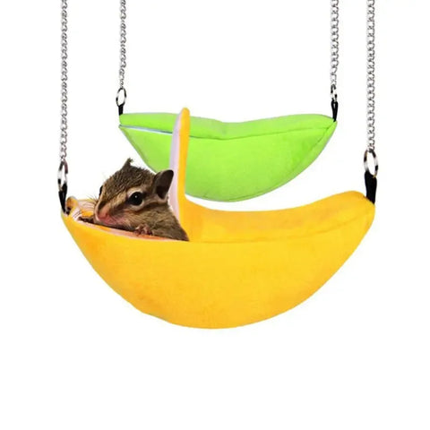 Banana-Shaped Hamster Hammock – Warm Cotton Hanging Nest for Small Animals