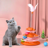 4-Layer Feather Cat Toy – Interactive Turntable with Ball
