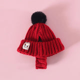 Knitted Dog Hat with Pom-Pom – Windproof Winter Cap for Small Pets