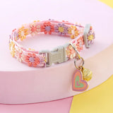 Adjustable Rainbow Flower Cat Collar with Bell
