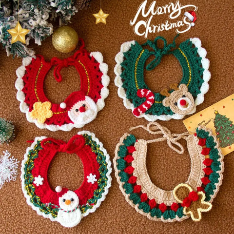 Cute Christmas Pet Collar Hand-knitted