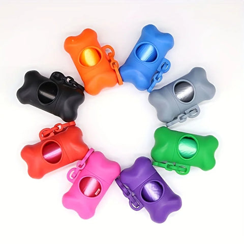 Portable Bone-Shaped Dog Waste Bag Holder with Disposable Bags