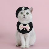 Elegant Pet Princess Outfit Set - Chic Beret, Pearl Bow & Floral Bib for Cats
