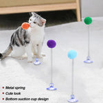 1pc Fur Ball Spring Cat Toy Suction Cup Multicolored Teaser Wand