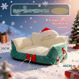 Christmas Cat Bed with Soft Neck Bolster – Cozy Holiday Pet Sofa for Cats & Small Dogs