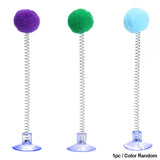 1pc Fur Ball Spring Cat Toy Suction Cup Multicolored Teaser Wand