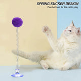 1pc Fur Ball Spring Cat Toy Suction Cup Multicolored Teaser Wand