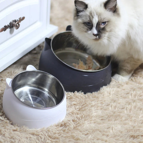 Tilted Stainless Steel Cat Bowl – Non-Slip Neck Protection Feeder