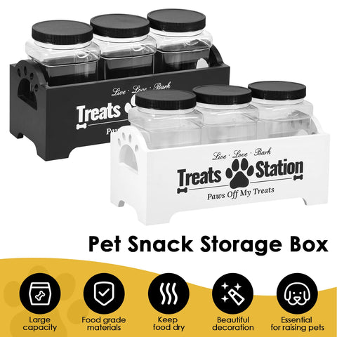 Pet Treat Jar Set – 3pcs Storage Containers with Wooden Holder