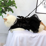 Bowknot Pet Harness & Leash Set – Lace Crystal Vest for Cats & Small Dogs