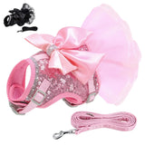 Bowknot Pet Harness & Leash Set – Lace Crystal Vest for Cats & Small Dogs