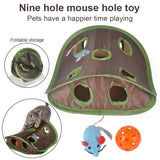 Folding Nine-Hole Cat Tunnel Toy – Plush Mouse and Bell