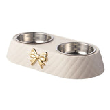 Double Bowtie Pet Bowl – Food and Water Feeder for Dogs and Cats