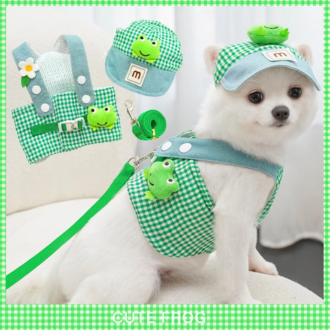 (3 styles) Overalls Pet Set – Harness, Leash & Sun Hat for Cats & Small Dogs