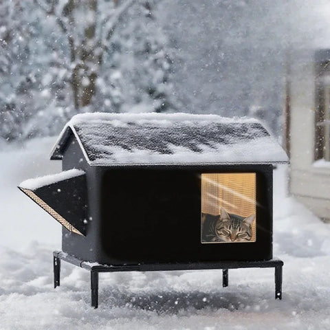 Heated Weatherproof Outdoor Cat House – Insulated Elevated Shelter for Multiple Cats