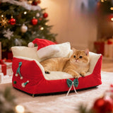 Christmas Cat Bed with Soft Neck Bolster – Cozy Holiday Pet Sofa for Cats & Small Dogs