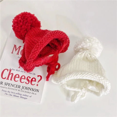 Knitted Pet Hat with Fur Pom