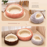 2-in-1 Plush Pet Bed with Cover – Warm Round Cat & Small Dog Sleeping Cave (50CM)