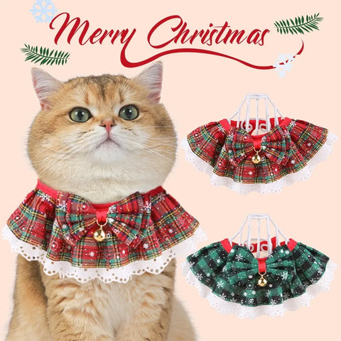 Christmas Lace Bow Pet Bib – Decorative Drool Scarf for Cats & Dogs