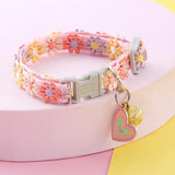 Adjustable Rainbow Flower Cat Collar with Bell