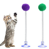 1pc Fur Ball Spring Cat Toy Suction Cup Multicolored Teaser Wand