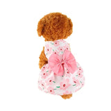 Cute Puppy Princess Floral Dress with Bow & Lace