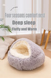 2-in-1 Plush Pet Bed with Cover – Warm Round Cat & Small Dog Sleeping Cave (50CM)