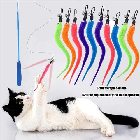 Cat Wand Toy Replacement Heads – Plush Worm Accessories for Funny Cat Stick | 5/6/10/11pcs Interactive Pet Toys