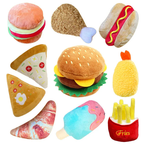 Plush Dog Toy Set – Squeaky Food Chew