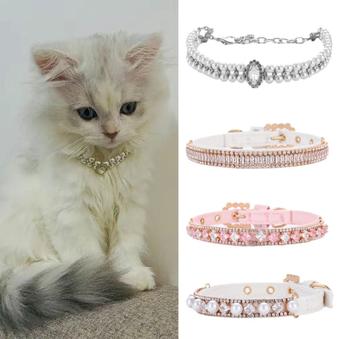 Luxury Pearl & Rhinestone Pet Necklace – Elegant Collar for Cats & Small Dogs