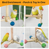 Natural Wood Bird Perch & Exercise Wheel Toy Set | Engaging Chewable Enrichment for Small Birds | Cage Accessories for Budgies