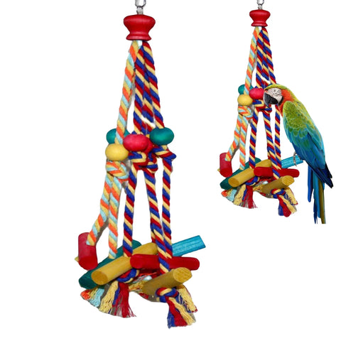 Cage Hanging Rope Bird Climbing Chewing Toys Multicolored Natural Wooden Bird Chewing Toys
