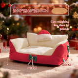 Christmas Cat Bed with Soft Neck Bolster – Cozy Holiday Pet Sofa for Cats & Small Dogs