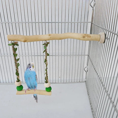 Wooden Parrot Stand – Double Layer Bird Swing