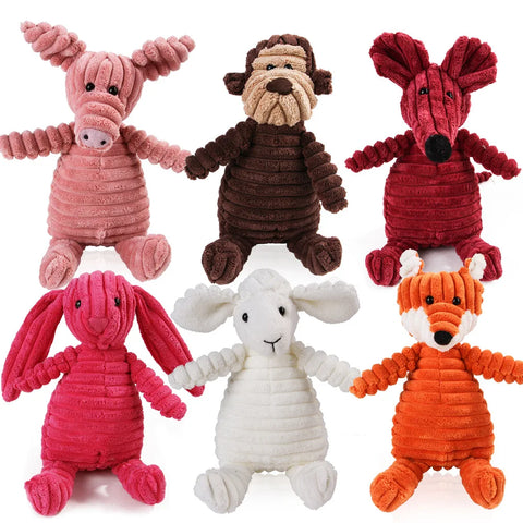 Plush Dog Molar Toy – Corduroy Monkey & Pig with Sound for Teeth Cleaning, Chewing & Play | Durable Toy for Large Dogs