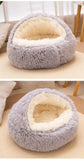 2-in-1 Plush Pet Bed with Cover – Warm Round Cat & Small Dog Sleeping Cave (50CM)