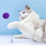1pc Fur Ball Spring Cat Toy Suction Cup Multicolored Teaser Wand