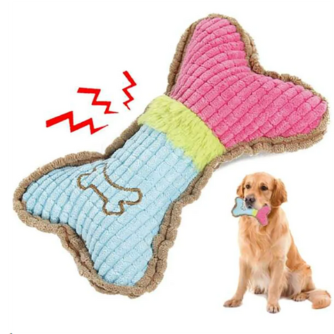 Plush Dog Bone Toy – Squeaky Chew Toy
