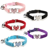 Velvet Cat Collar with Heart Charm & Bell