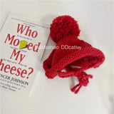Knitted Pet Hat with Fur Pom