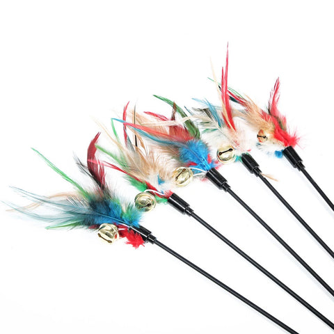 Cat Feather Wand Toys with Bells – 5pcs