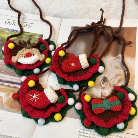 Knitted Christmas Bandanas for Pets