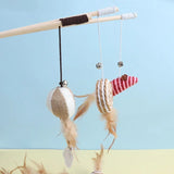 Wooden Cat Teaser Rod – Feather and Bell