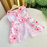Cute Puppy Princess Floral Dress with Bow & Lace