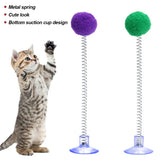 1pc Fur Ball Spring Cat Toy Suction Cup Multicolored Teaser Wand
