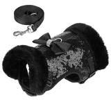 Bling Dog Harness & Leash Set – Warm Fur Vest with Bowtie for Small & Medium Dogs & Cats