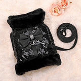 Bling Dog Harness & Leash Set – Warm Fur Vest with Bowtie for Small & Medium Dogs & Cats